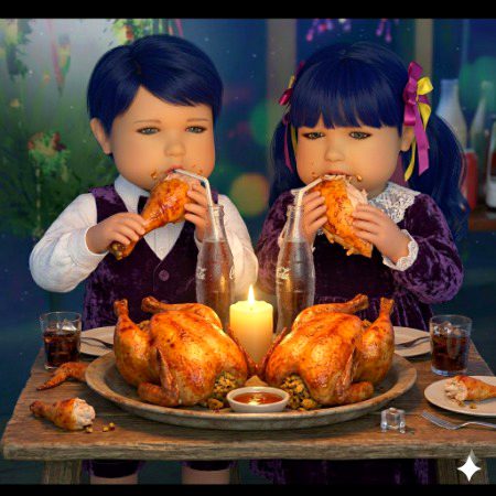 Aajao sab friends Pura murgha khhany aur cold drinks pinay .a7