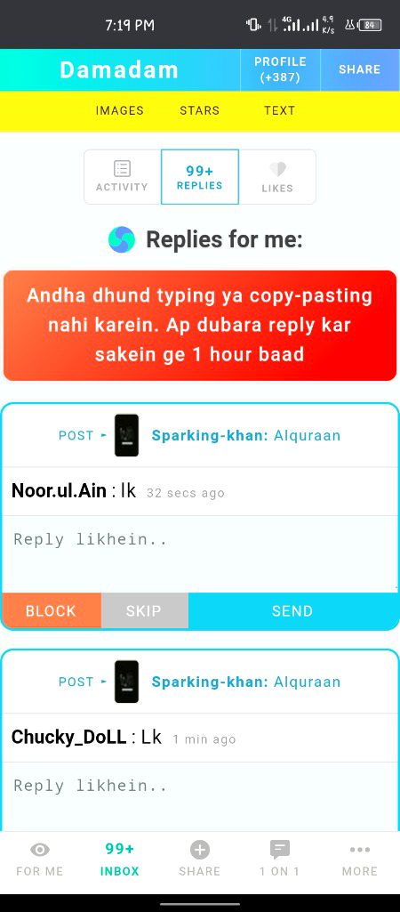 Ab replys band for one hour.and likes only😴😴