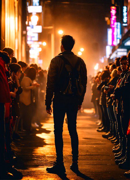 A person surrounded by a lot of people praising 😋