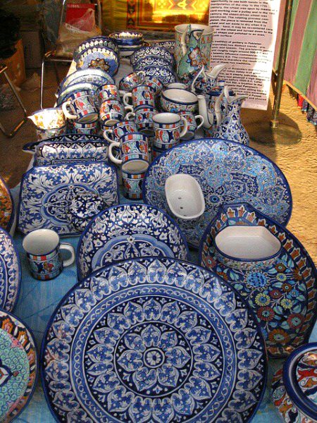 Blue pottery from Multan__Multani pottery is very famous for its uniqueness and beauty,it is not only made on white clay, the thing that differenciate multani pottery with other is that it is also made on red clay.The colours of pottery shows the culture and art of Multan❣❣