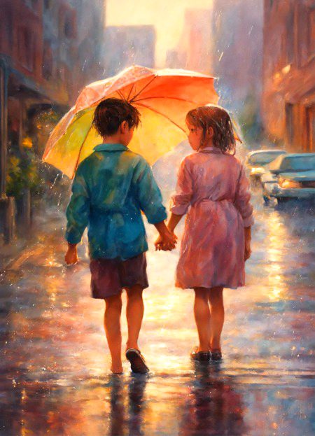 boy and girl in rain ❤️