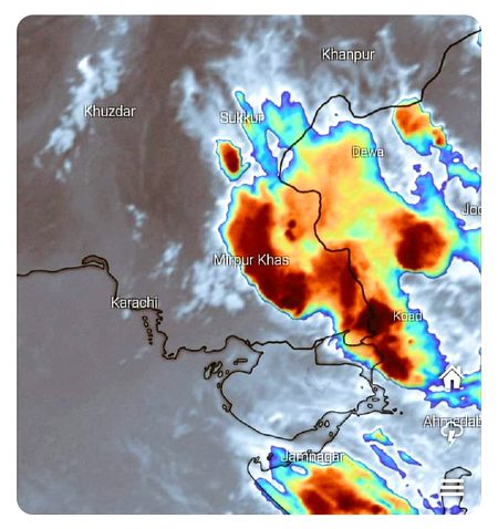 NOWCAST: Good cloud mass over Eastern And South Eastern Sindh, cells in these area pouring moderate to heavy showers right now. Above conditions are indication good spell for our region in coming days between 9-12 Sept. Be Ready Karachi..