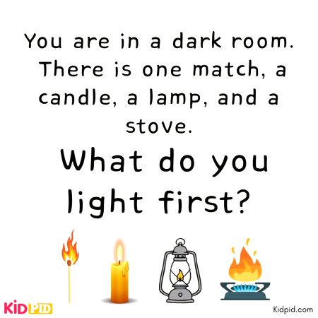 آپ ایک اندھیرے کمرے میں ہیں۔
وہاں ایک ماچس، ایک موم بتی، ایک لیمپ اور ایک چولہا موجود ہے۔
آپ سب سے پہلے کس چیز کو جلائیں گے؟