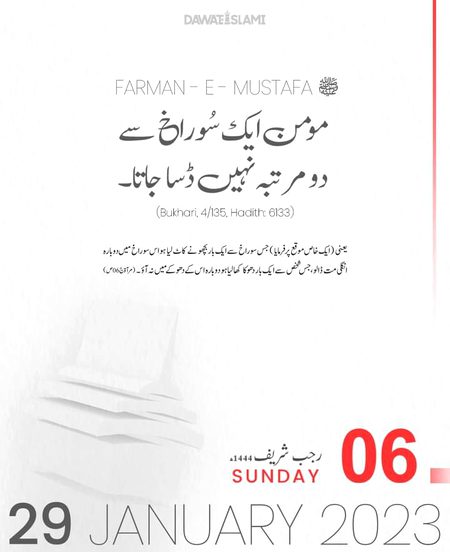 آج کی حدیث شریف
06 رجب شریف 1444ھ
29 جنوری 2023 اتوار