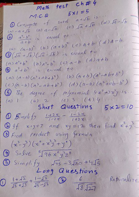 Online zoom Math test for 9th grade students.
