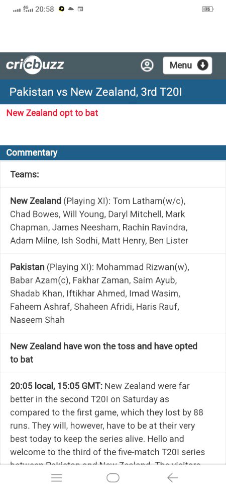 Today Pakistan vs New Zealand 3rd t20 match  .New Zealand win the toss and choose to bat first