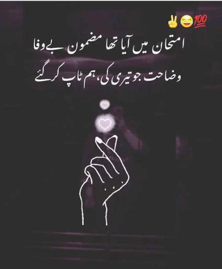امتحان میں آیا تھا مضمون بے وفا 
وضاحت جو تیری کی ہم ٹاپ کر گہے😶