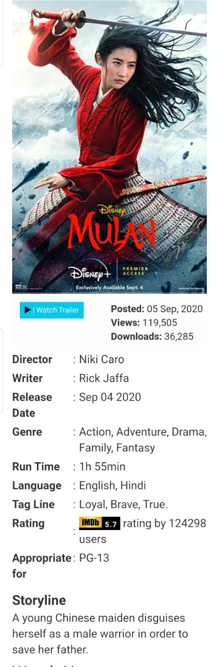 Best Action , Adventure movie..Mulan .