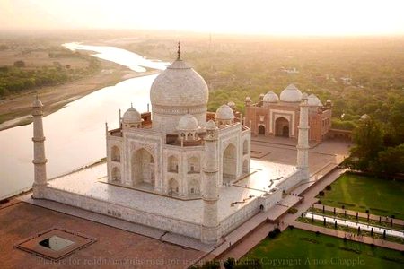 The beauty of Mughal Architecture, an aerial view of Taj Mahal.