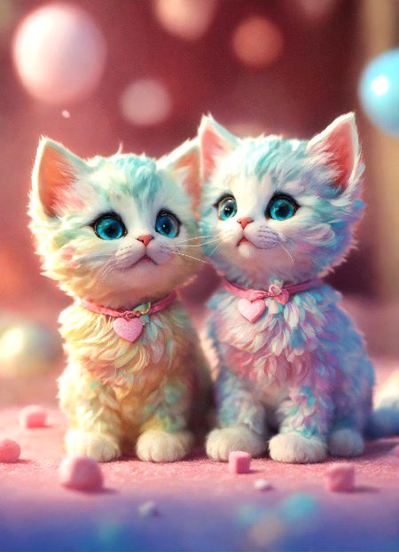 Two marshmellow kitten in love pastel colors,