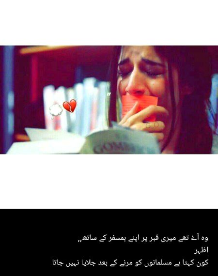 وہ آۓ تھے میری قبر پر اپنے ہمسفر کے ساتھ,,
اظہر 
کون کہتا ہے مسلمانوں کو مرنے کے بعد جلایا نہیں جاتا