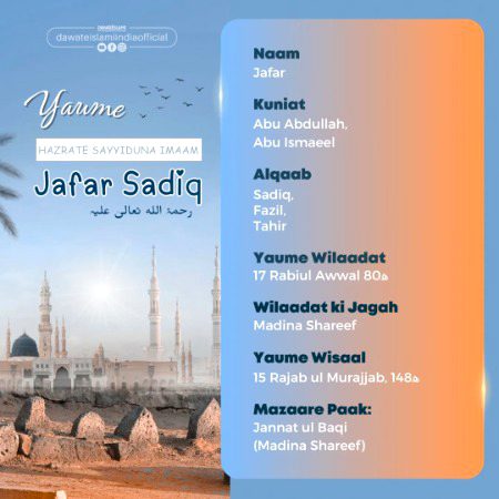 🌹 *15 رجب المرجب یومِ عرس حضرت سیدنا امام جعفر صادق رضی اللہ عنہ*🌹 
*صدقِ صادِق کا تَصَدُّق صادِقُ الاسلام کر* 
*بے غضب راضی ہو کاظم اور رضا کے واسِطے*