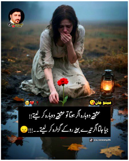 عشق دوبارہ اگر ہوتا تو عشق دوبارہ کر لیتے!! 
جیا جاتا اگر تیرے بن روکے گزارہ کر لیتے..!!!😔