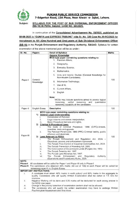 SDEO SYLLABUS