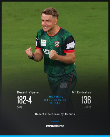 Sam Curran leads Desert Vipers to their maiden ILT20 title 🏆