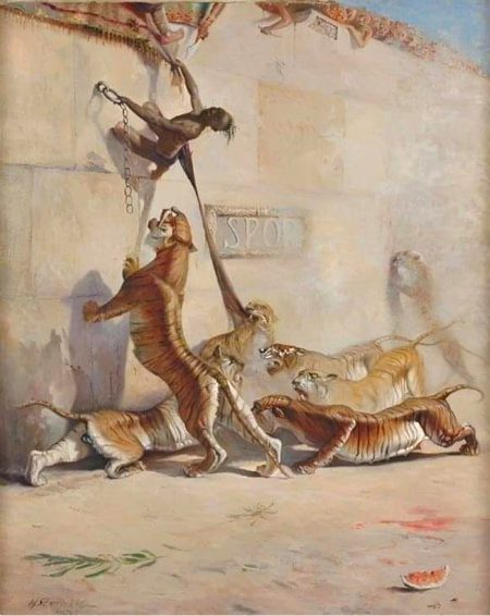 "Roman Empire. In Arena", 1932, Oil Painting by Tony Haller (1907-1944)