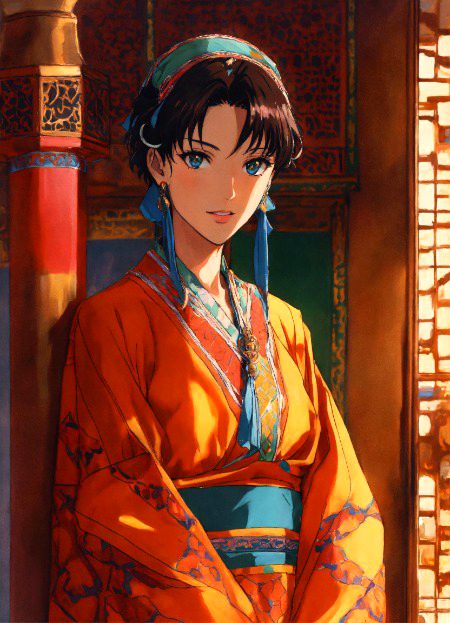 Show me rei from neon genesis wearing traditional Moroccan caftan