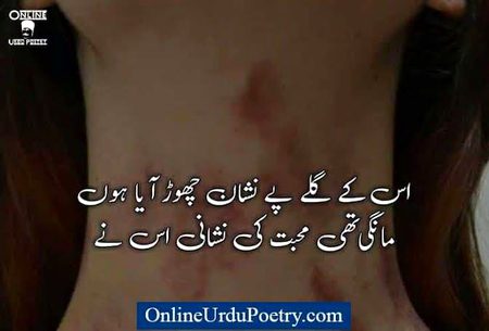 اس کے گلے پی نشان چھوڑ آیا ہوں 
 مانگی تھی محبت کی نشانی اس نے