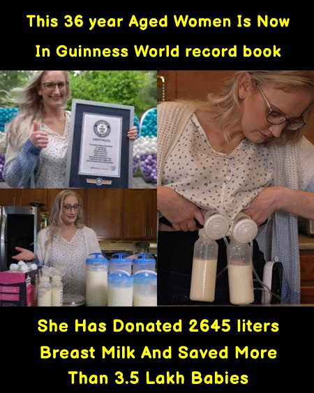The Real-Life Godmother!
At just 36 years old, this incredible woman has entered the Guinness World Records by donating a staggering 2,645 liters of breast milk.
Her selfless act has helped save the lives of over 3.5 lakh babies — a true symbol of compassion and humanity.
#humanity