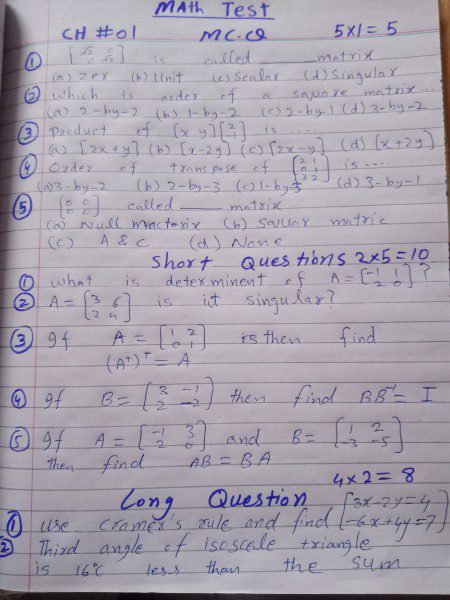 Class 9th Math test ch#01 according to reduced syllabus.