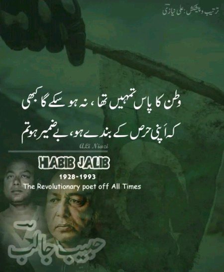 ”وطن فروش“
اصُول بیچ کے مسند خریدنے والو
نگاہِ اہلِ وفا میں بہت حقیر ہو تم