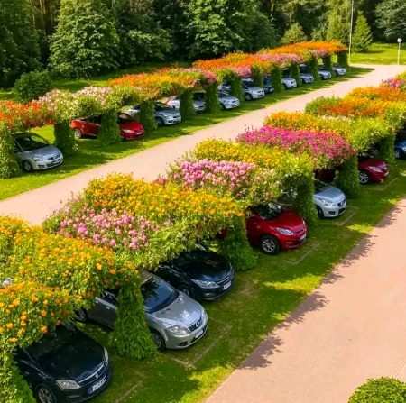 جاپان میں موجود کار پارکنگ کا ایک خوبصورت منظر ...🌿☘️
#پودوں_کی_اہمیت 🌿