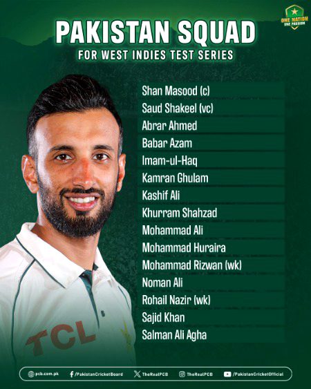 Pakistan Test squad announced for West Indies series 🚨
First match begins on 17 January in Multan 🏏
Read more ➡️ https://www.pcb.com.pk/press-release-detail/pakistan-name-squad-for-west-indies-tests.html
#PAKvWI